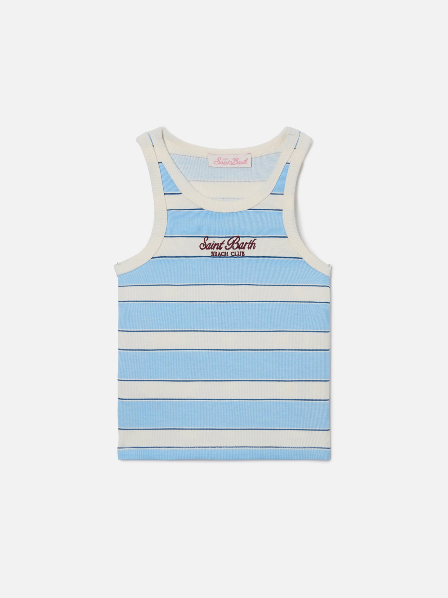 Débardeur Blue Jr à rayures bleu clair et crème avec logo brodé 
