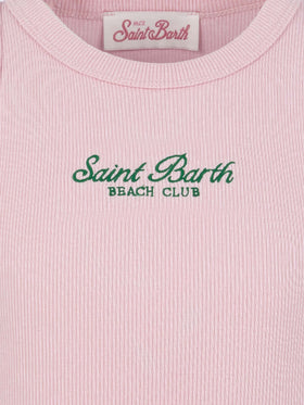 Blue Jr pink rib-knit cotton crop tank with embroidery - MC2 Saint Barth