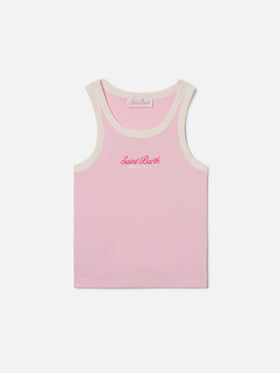 Débardeur Blue Jr rose avec logo brodé et finitions crème 