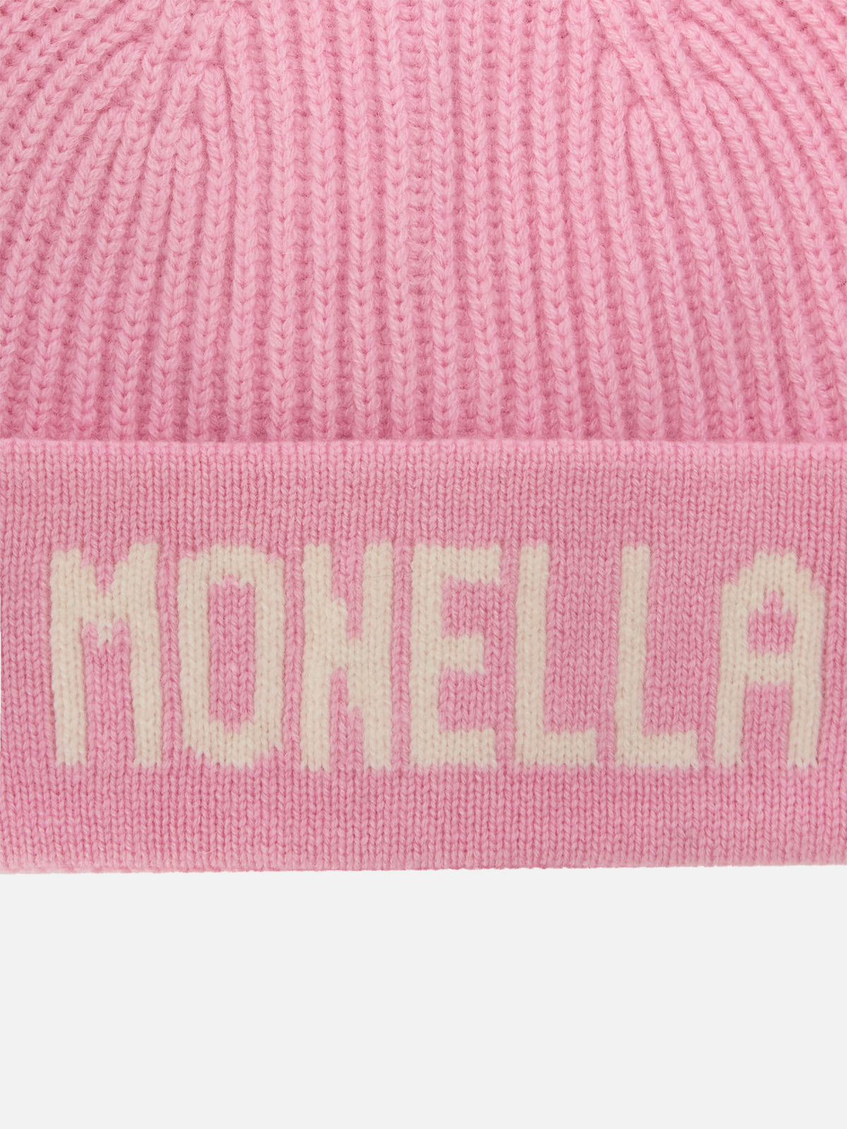 Pink Benjie beanie with Monella lettering