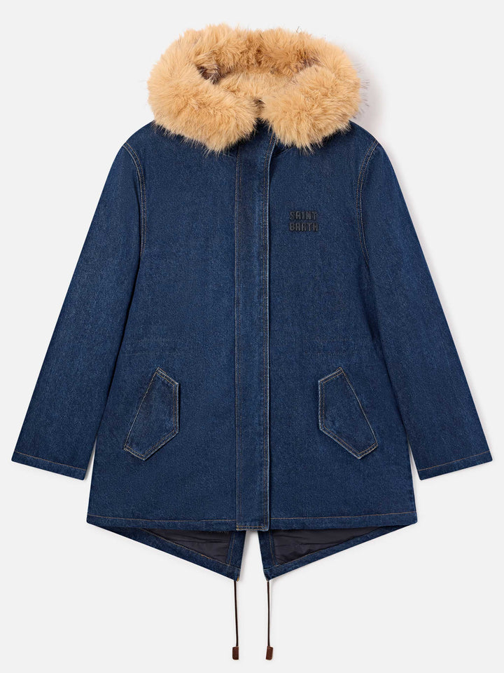 Blue Brenna Parka aus Baumwoll-Denim mit Kapuze aus Kunstpelz 