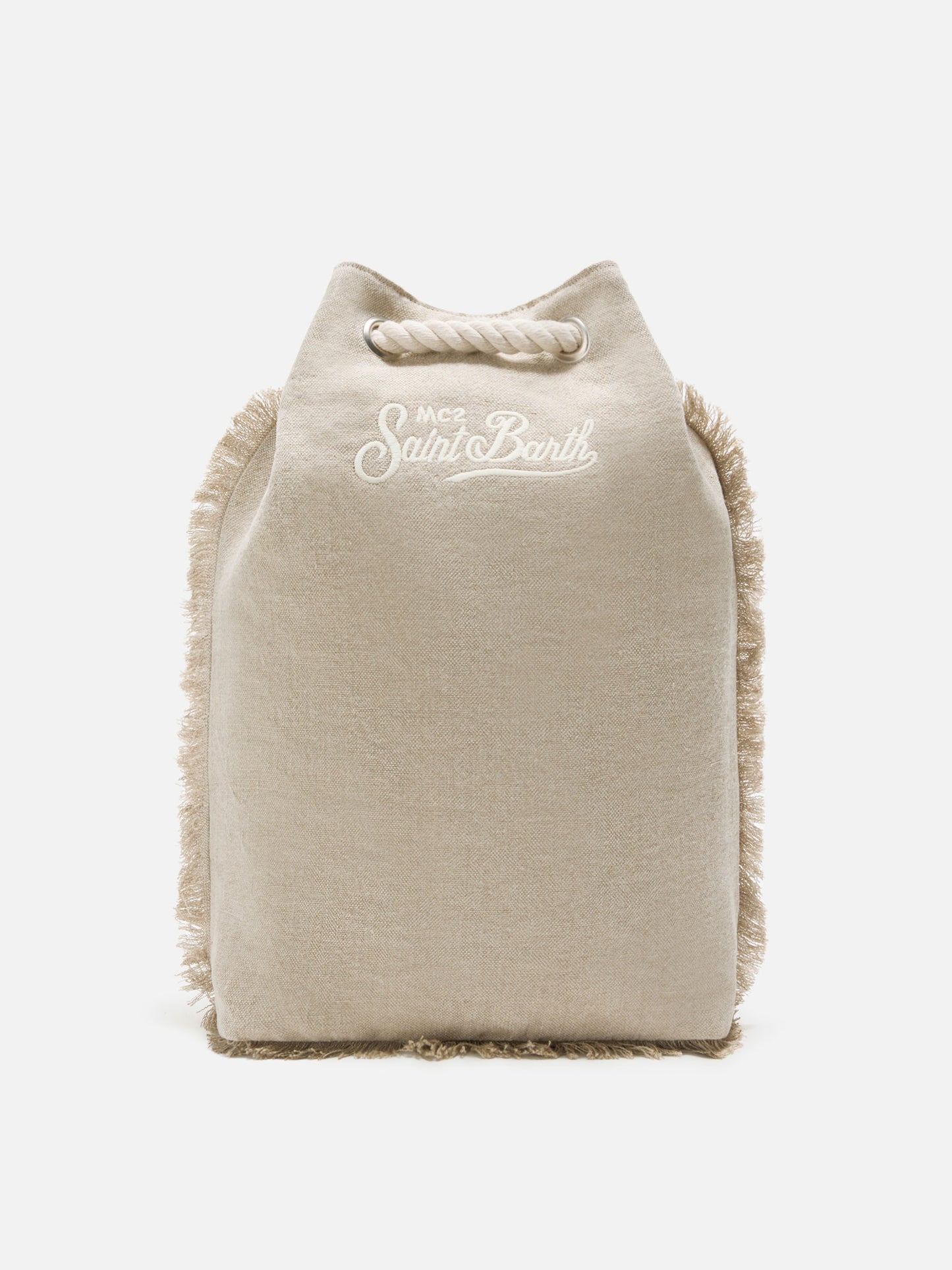 Zaino Boat in lino beige con logo stampato