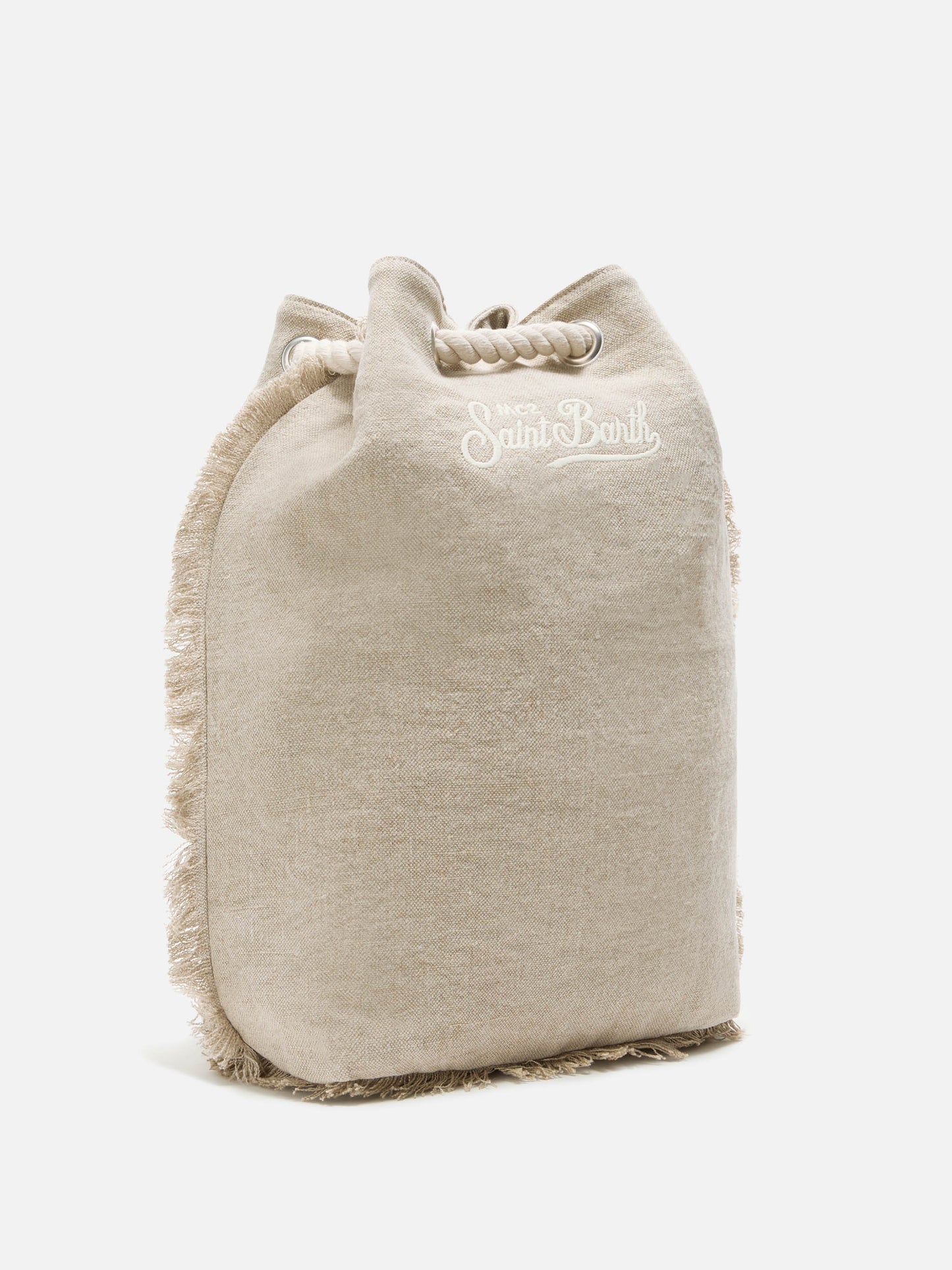 Zaino Boat in lino beige con logo stampato