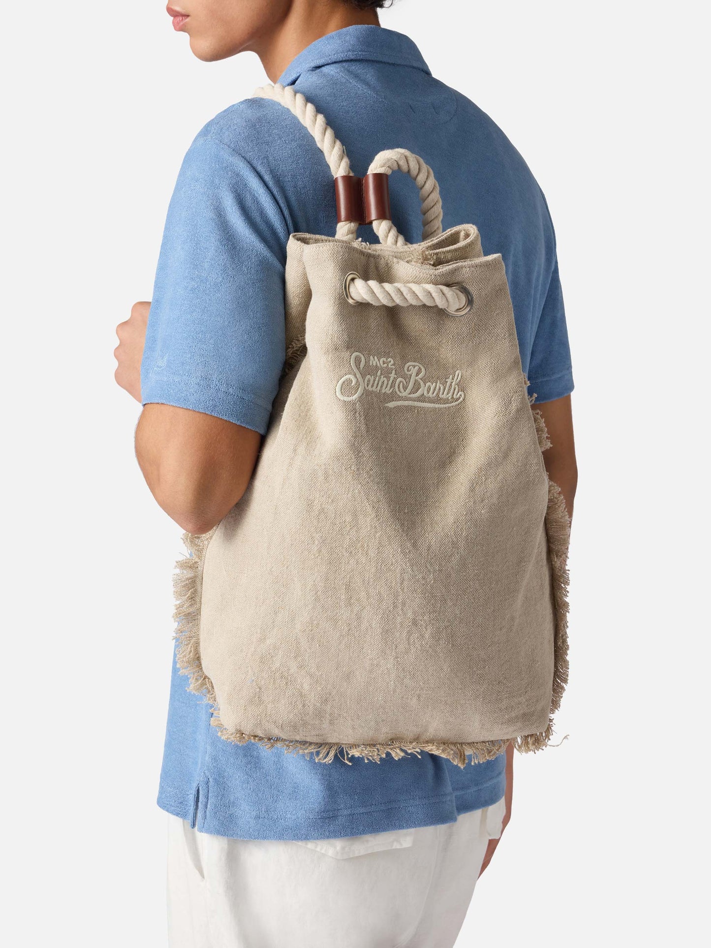 Zaino Boat in lino beige con logo stampato