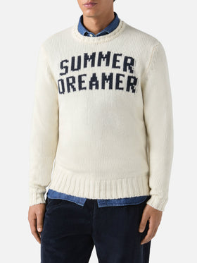 Weißer Bombardino-Pullover mit Rundhalsausschnitt und Sommerträumer-Jacquardmuster