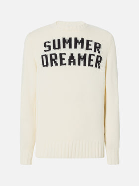 Weißer Bombardino-Pullover mit Rundhalsausschnitt und Sommerträumer-Jacquardmuster