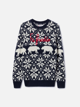 Herrenpullover Bombardino mit norwegischem Jacquard und Fa Freddo-Stickerei