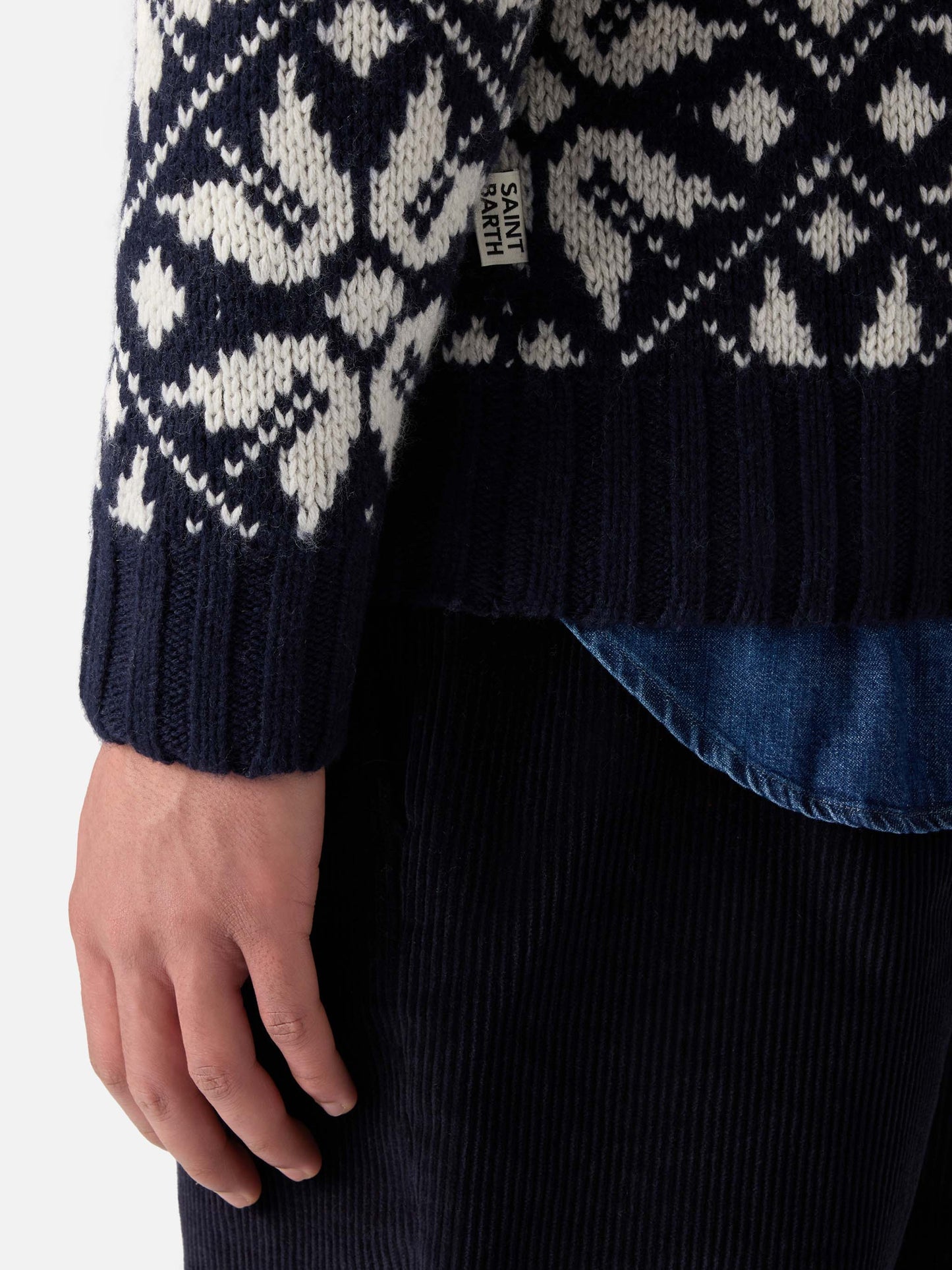 Herrenpullover Bombardino mit norwegischem Jacquard und Fa Freddo-Stickerei