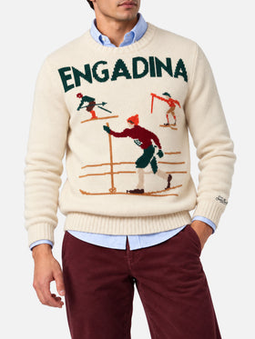 Off white Bombardino Light crewneck sweater with Engadina skiers jacquard