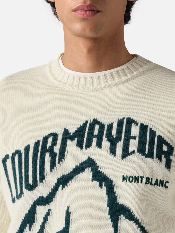 White Bombardino Light sweater with Courmayeur jacquard | COURMAYEUR SPECIAL EDITION