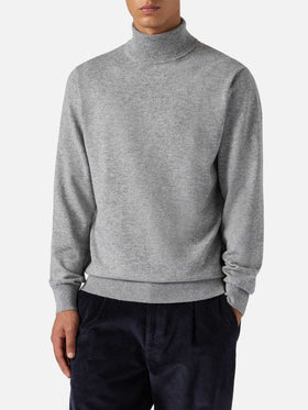Rollkragenpullover Bond aus grau melierter Merinowolle und Kaschmir