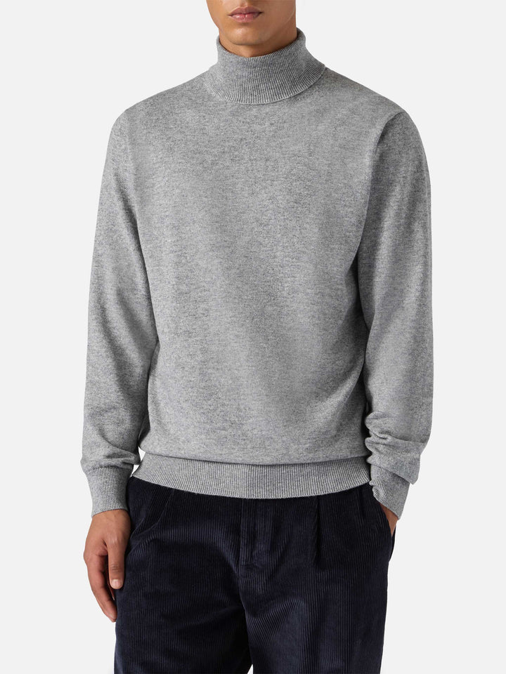 Rollkragenpullover Bond aus grau melierter Merinowolle und Kaschmir