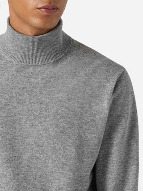 Rollkragenpullover Bond aus grau melierter Merinowolle und Kaschmir
