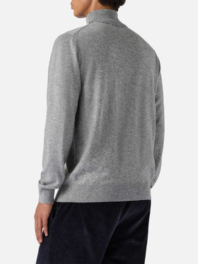 Rollkragenpullover Bond aus grau melierter Merinowolle und Kaschmir