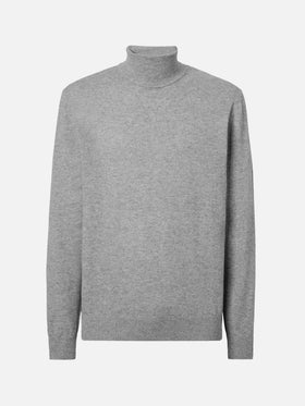 Rollkragenpullover Bond aus grau melierter Merinowolle und Kaschmir