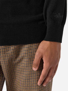 Rollkragenpullover Bond aus schwarzer Merinowolle und Kaschmir