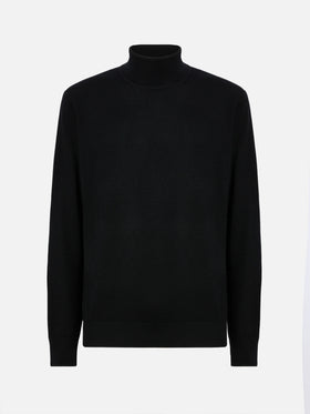 Rollkragenpullover Bond aus schwarzer Merinowolle und Kaschmir