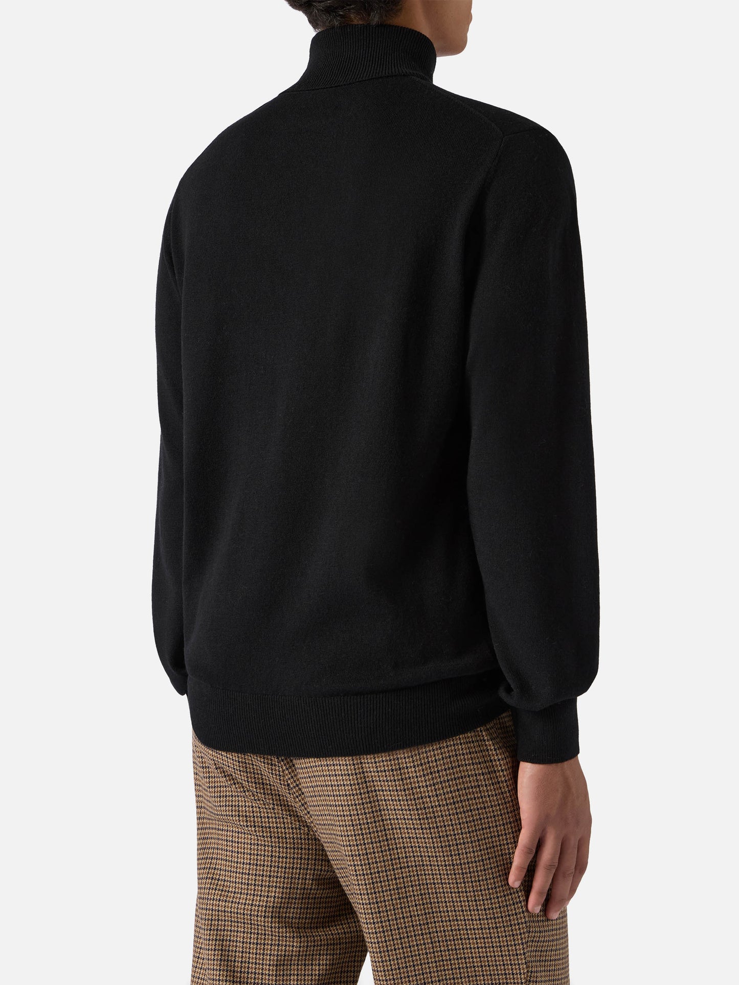 Rollkragenpullover Bond aus schwarzer Merinowolle und Kaschmir