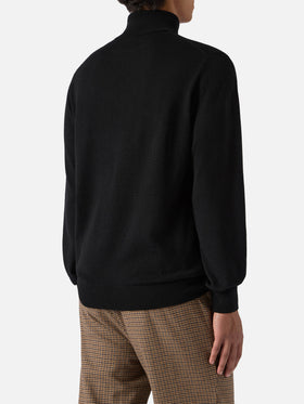 Rollkragenpullover Bond aus schwarzer Merinowolle und Kaschmir