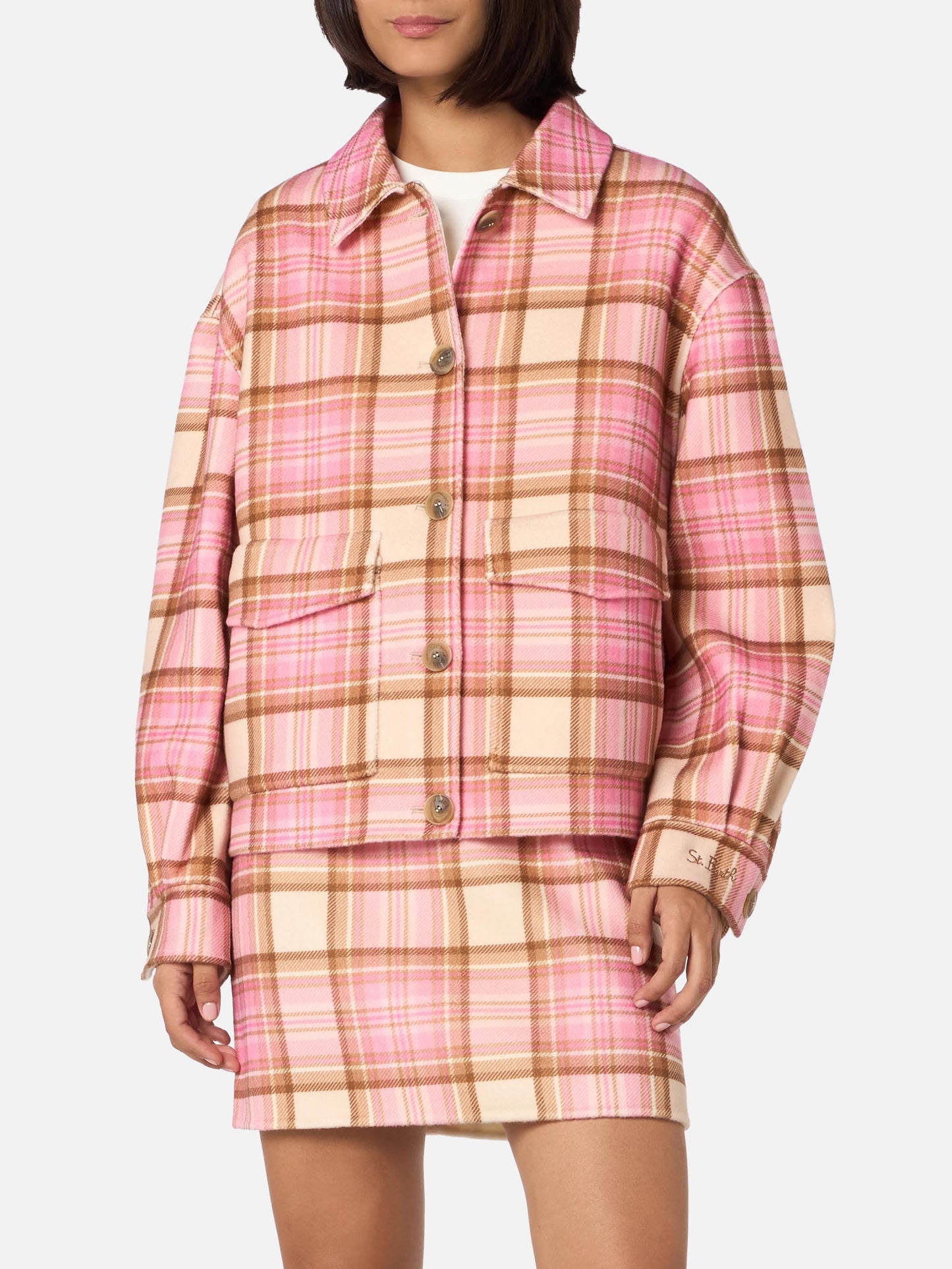 Chaqueta Bonnibell de efecto lana tartán rosa 