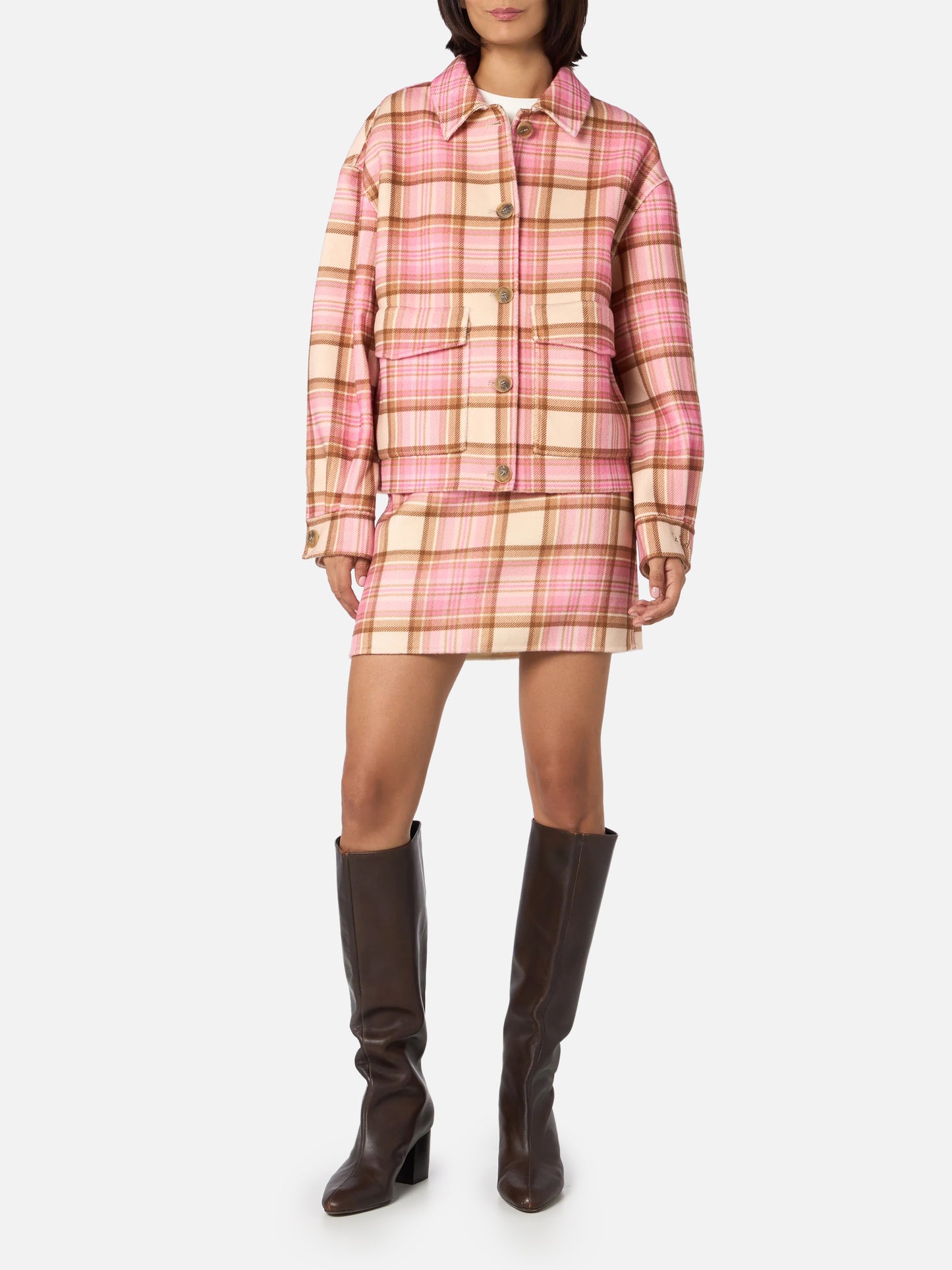 Chaqueta Bonnibell de efecto lana tartán rosa 