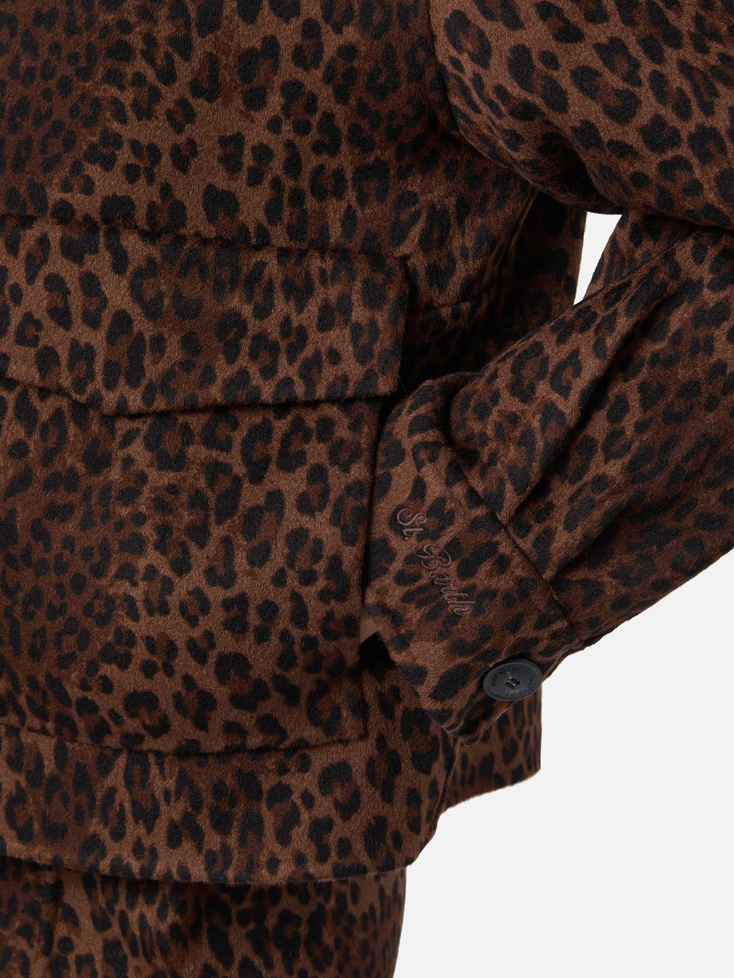 Veste cropped Bonnibell en double tissu à imprimé léopard 