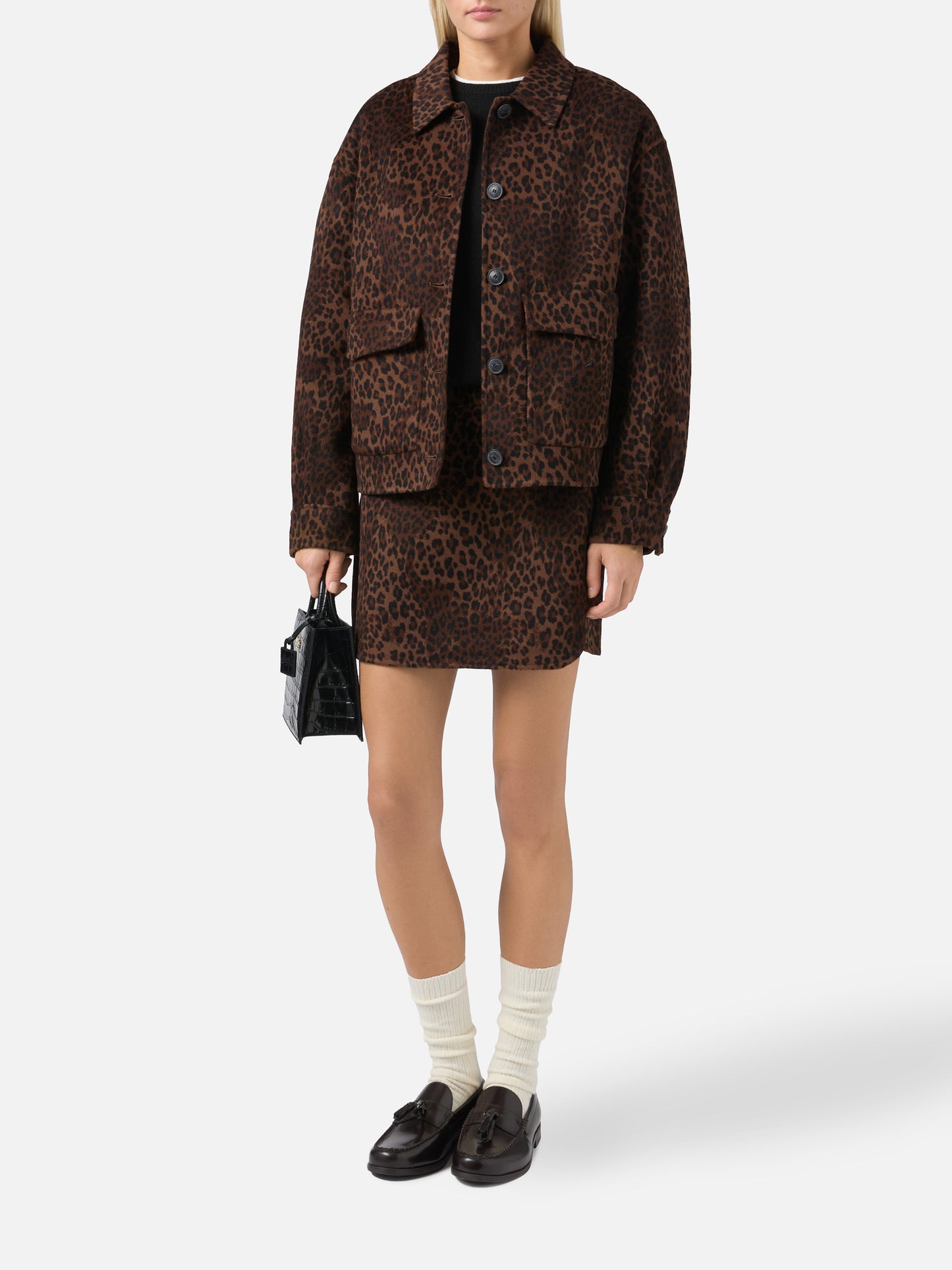 Veste cropped Bonnibell en double tissu à imprimé léopard 