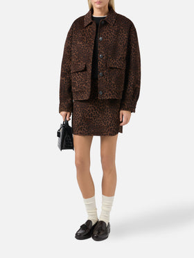 Veste cropped Bonnibell en double tissu à imprimé léopard 