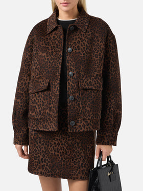 Veste cropped Bonnibell en double tissu à imprimé léopard 