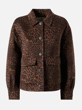 Veste cropped Bonnibell en double tissu à imprimé léopard 