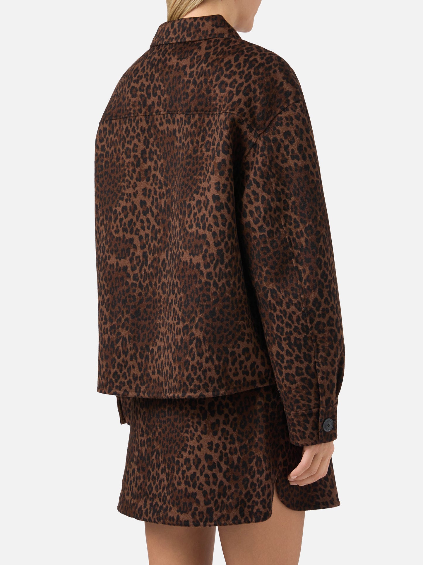Veste cropped Bonnibell en double tissu à imprimé léopard 