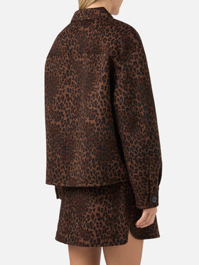 Veste cropped Bonnibell en double tissu à imprimé léopard 