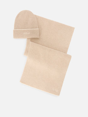 Ensemble bonnet et écharpe en laine beige 