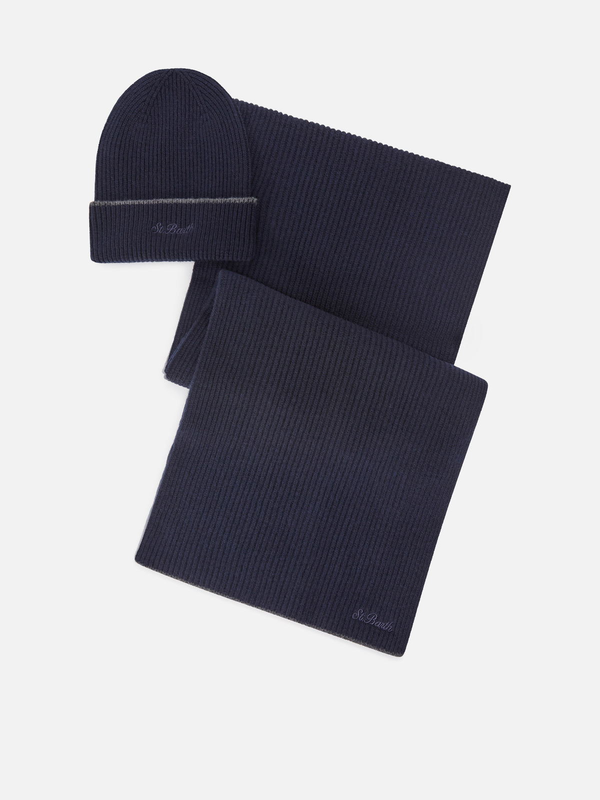Ensemble bonnet et écharpe en laine Navy blue 