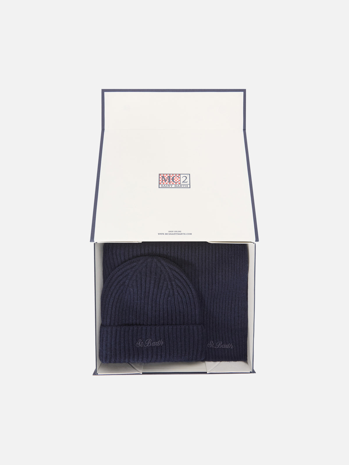 Navy blue cashmere beanie and scarf set