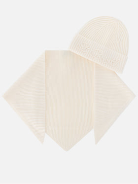 Set berretto e scaldacollo con cappuccio in lana off white
