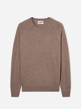 Jersey de cuello redondo en mezcla de lana merino y cachemira Bricklane beige 