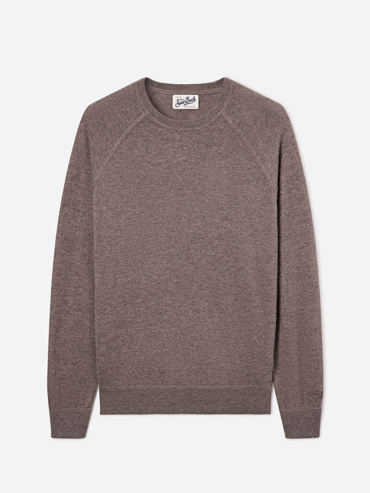 Maglia girocollo Bricklane beige in misto lana merino e cashmere