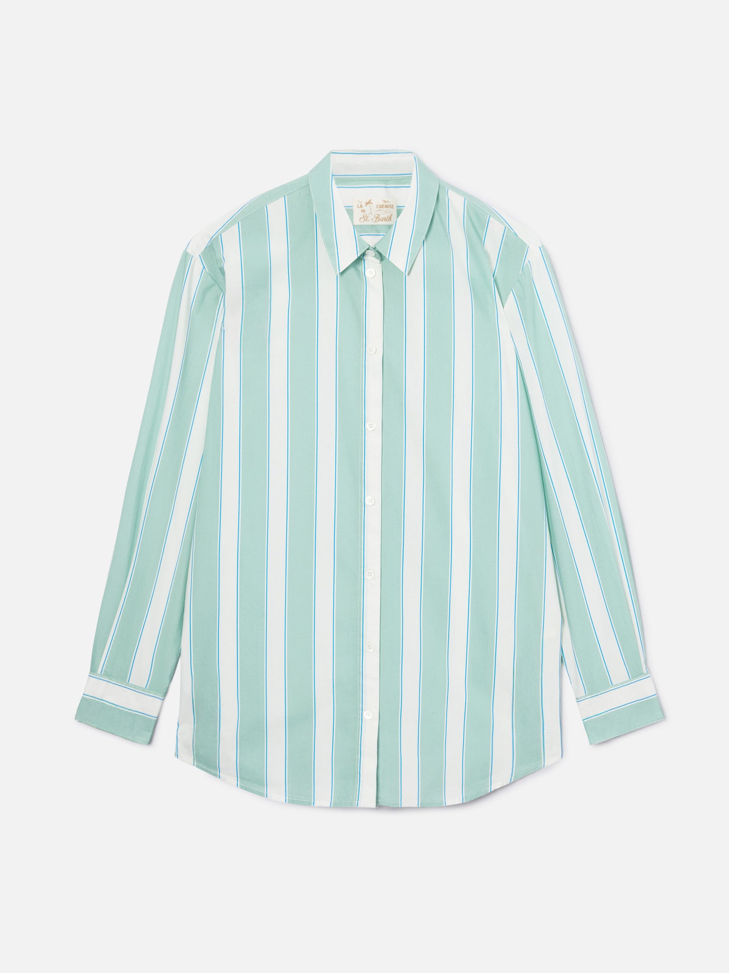 Camisa Brigitte de algodón con rayas verdes y bordado Sport Club 