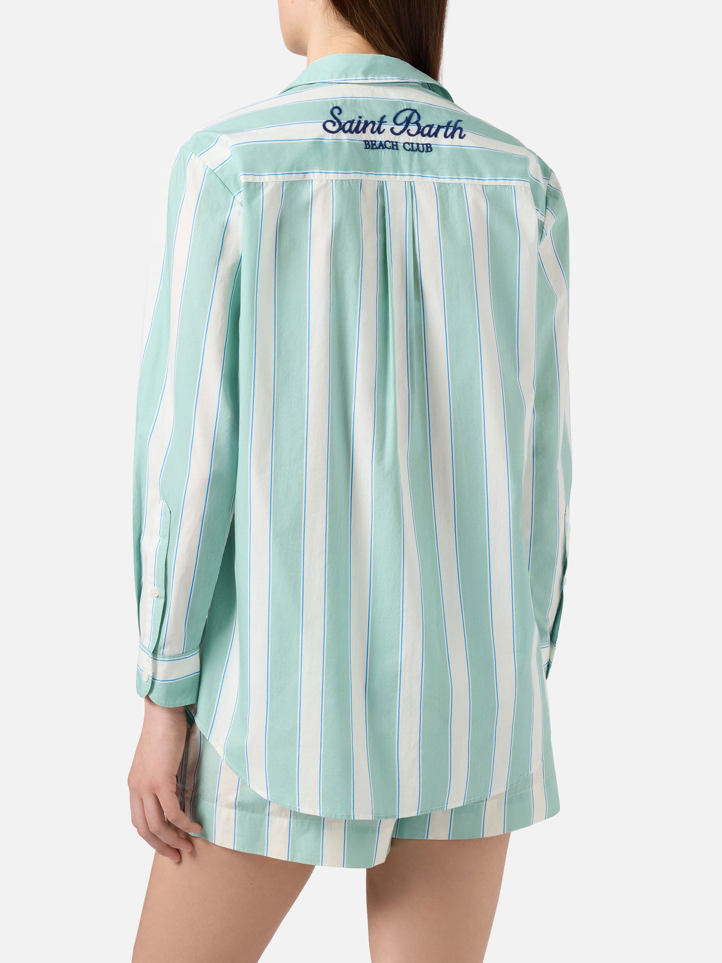 Camisa Brigitte de algodón con rayas verdes y bordado Sport Club 