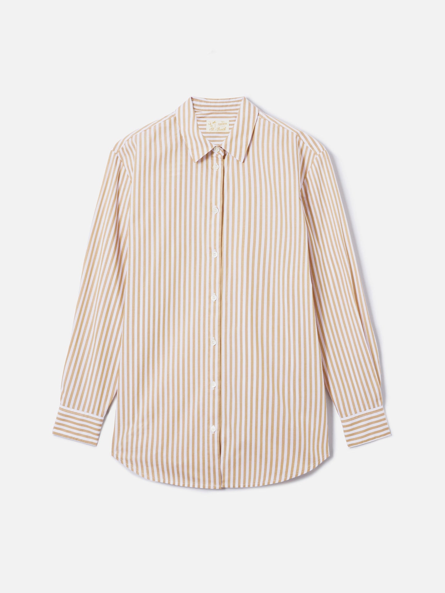 Chemise Brigitte en coton à rayures beiges avec broderie Sport Club 