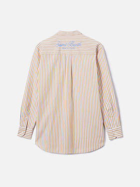 Chemise Brigitte en coton à rayures beiges avec broderie Sport Club 