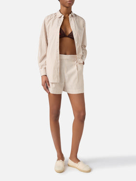 Chemise Brigitte en coton à rayures beiges avec broderie Sport Club 