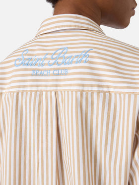 Chemise Brigitte en coton à rayures beiges avec broderie Sport Club 