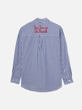 Camisa Brigitte con rayas azules y bordado See You In Saint Barth 