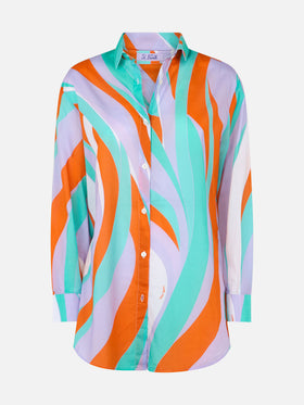 Woman cotton shirt Brigitte with shape wave print - MC2 Saint Barth