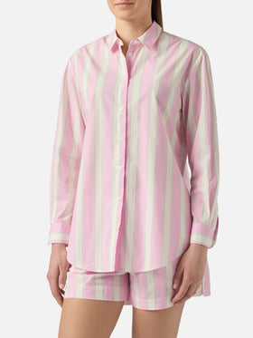 Chemise Brigitte en coton à rayures roses avec broderie Sport Club 