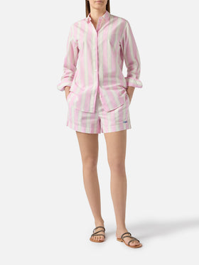 Chemise Brigitte en coton à rayures roses avec broderie Sport Club 