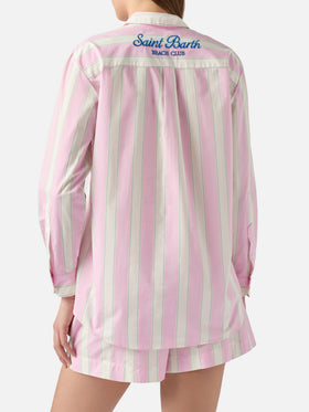 Chemise Brigitte en coton à rayures roses avec broderie Sport Club 