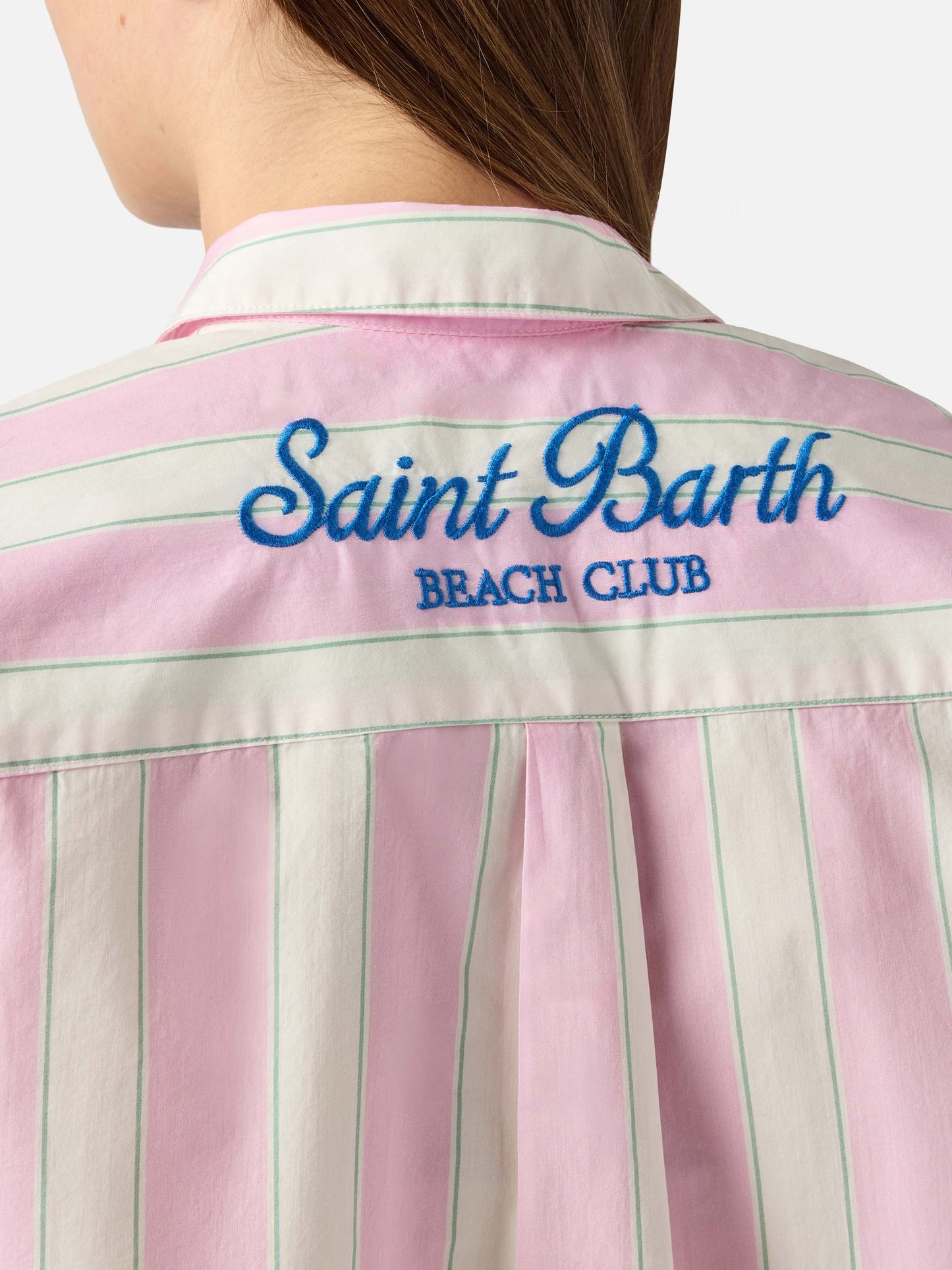 Chemise Brigitte en coton à rayures roses avec broderie Sport Club 